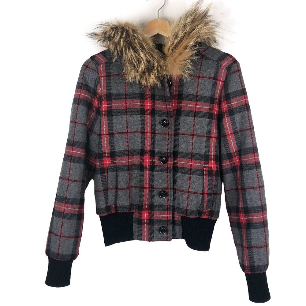 RavenTailored NWT Wool Plaid Fur Trimmed Jacket S